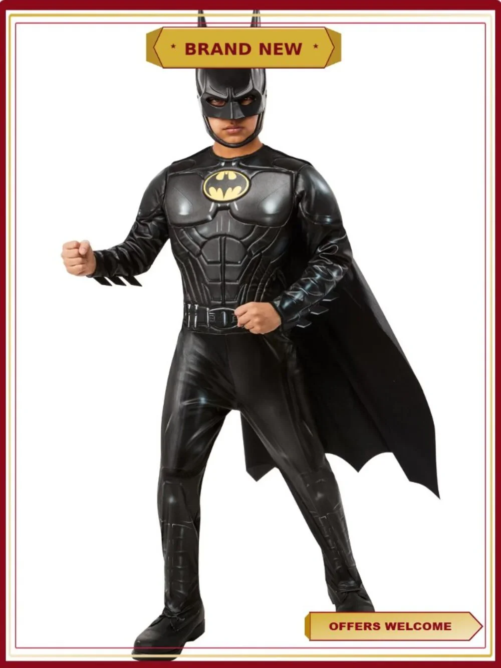 Rubies Michael Keaton Batman Muscle Chest Costume Kids Padded Jumpsuit Cape